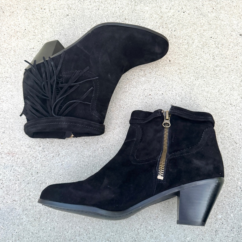 Sam Edelman Louie Ankle BOOTS black suede Fringe Bootie Boot new 13 western zip - Picture 10 of 12